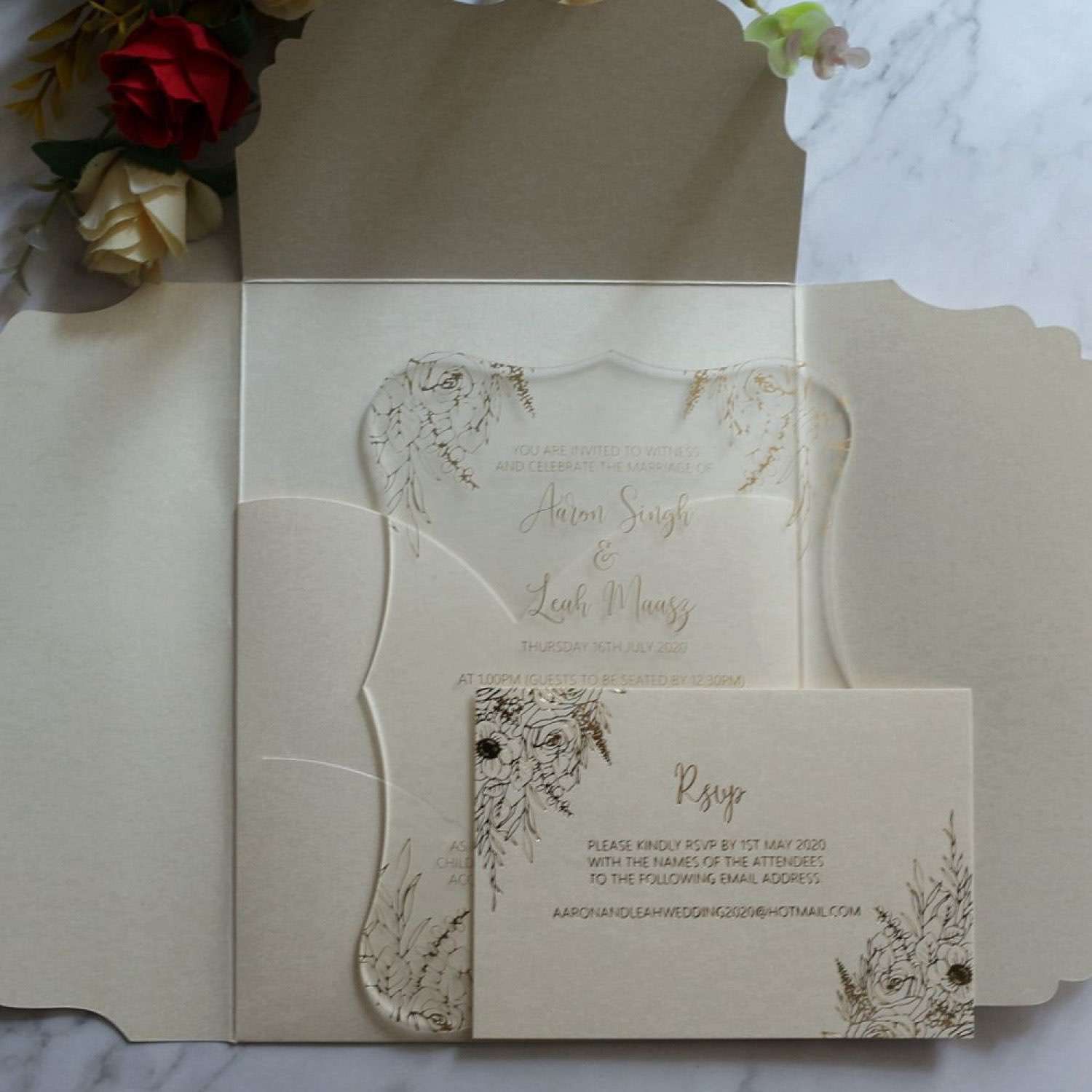 Acrylic Invitation With Envelope Single Side Foiling Printing 